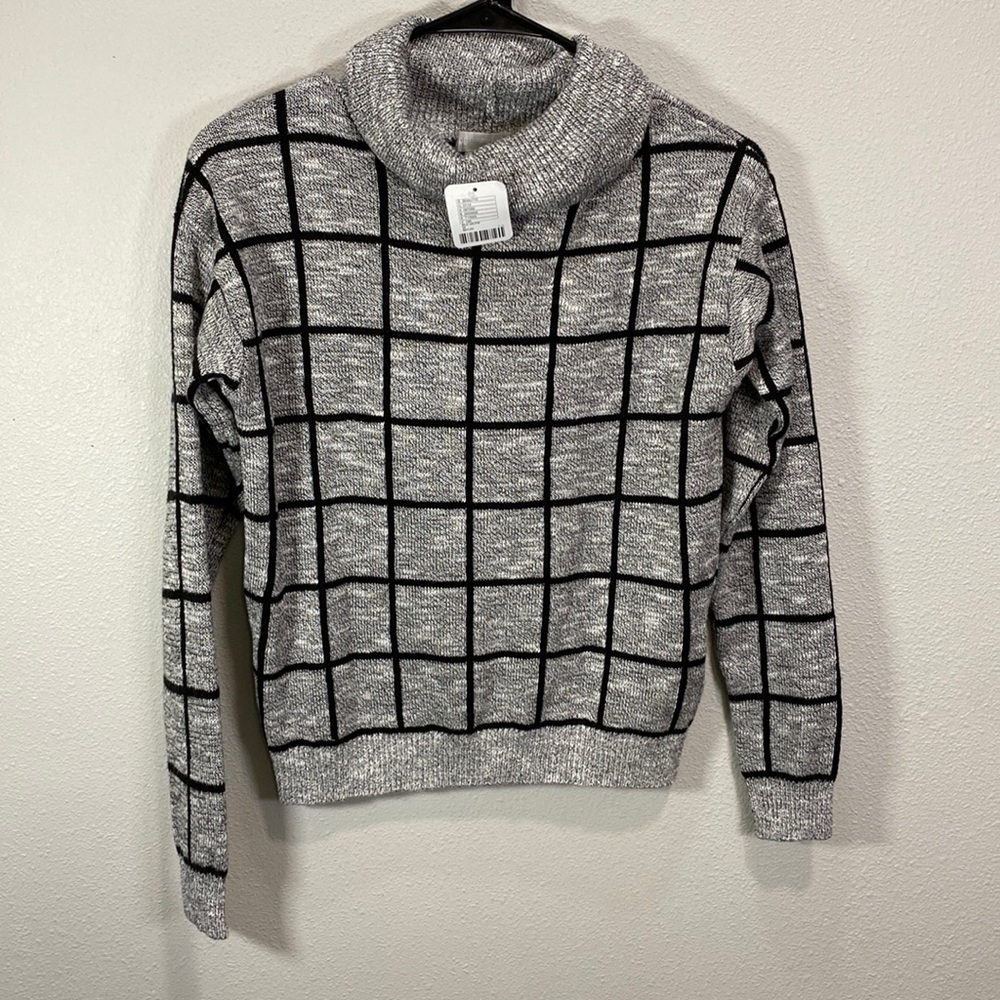 Cooperative turtleneck sweater gray black grid square‎